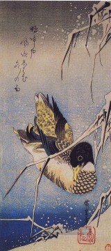  tag - Schilf im Schnee mit einer wilden Ente Utagawa Hiroshige Ukiyoe